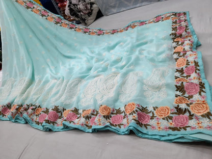 Pastel traditional gorgette saree