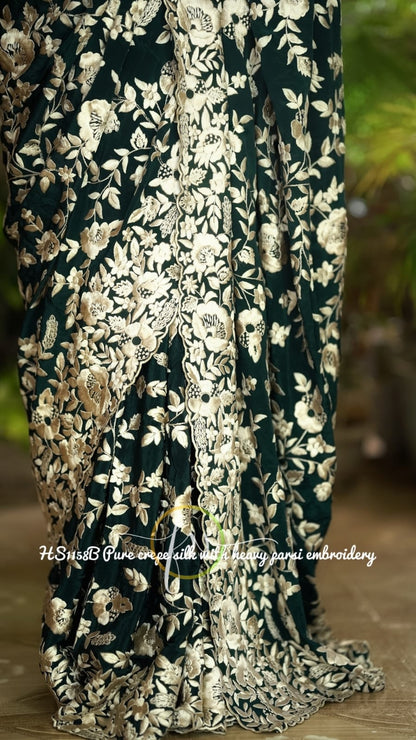 Blossom embroidered organza saree