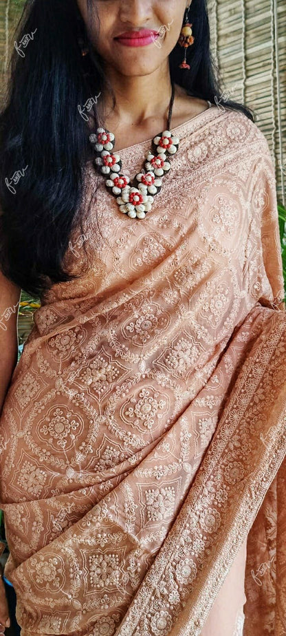 NoorJahan Chikankari saree Gorgette Sarees Indian sari