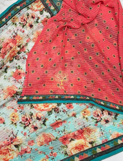 Floral sequins saree