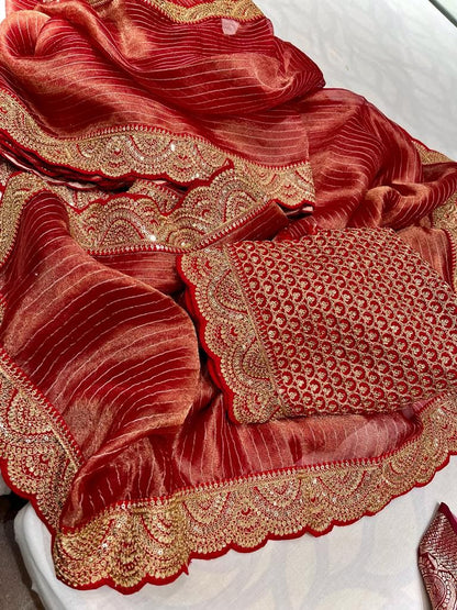 Striped kanjivaram inspired tissue saree