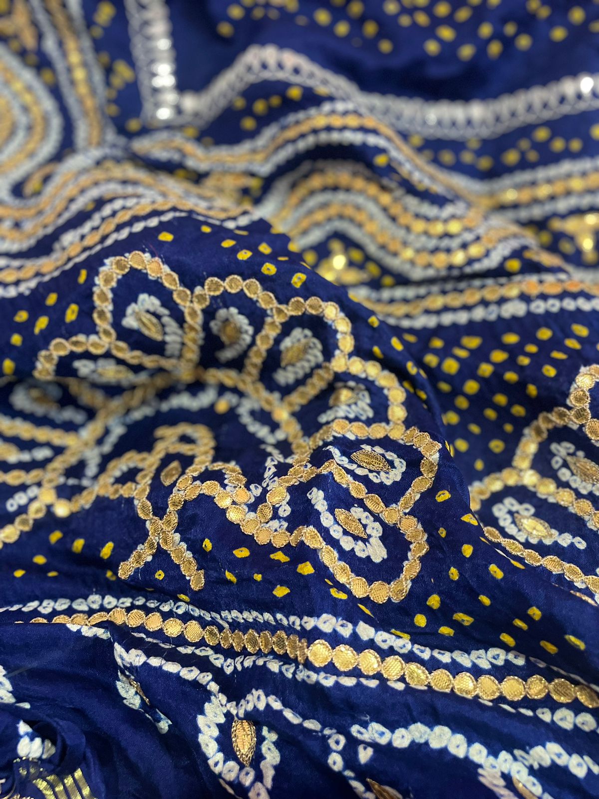 Royal blue bandhej Gajji silk Dupatta