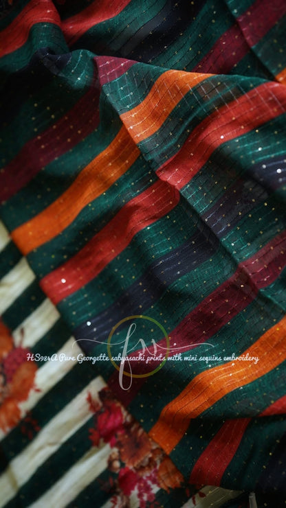 Gulmohar gorgette sequins saree