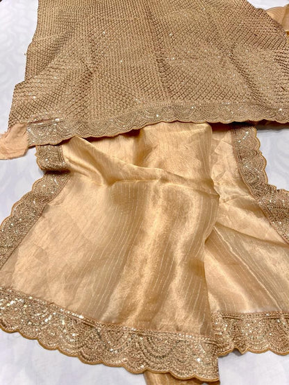 Striped kanjivaram inspired tissue saree