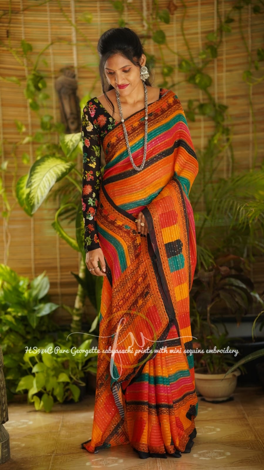 Gulmohar gorgette sequins saree