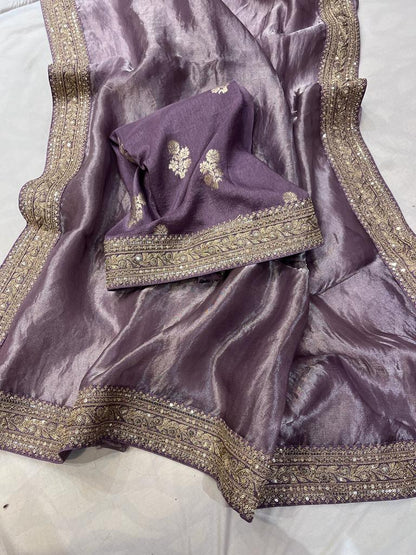 Metallic tissue organza saree