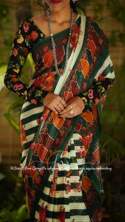 Printed styled gorgette saree