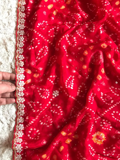 Roza bridal red bandhej saree