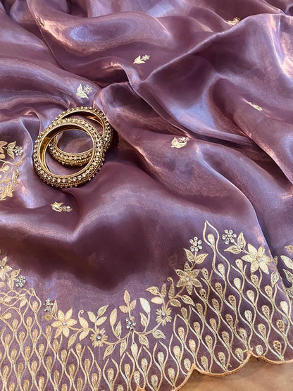 Purple tissue organza saree