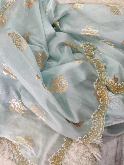 Organza foiled partywear saree