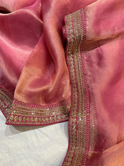 Kanjeevaram inspired tissue organza saree