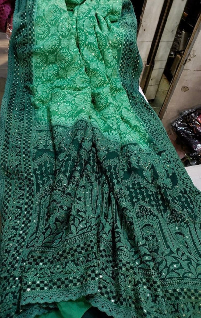 Beautiful dyed chikankari saree