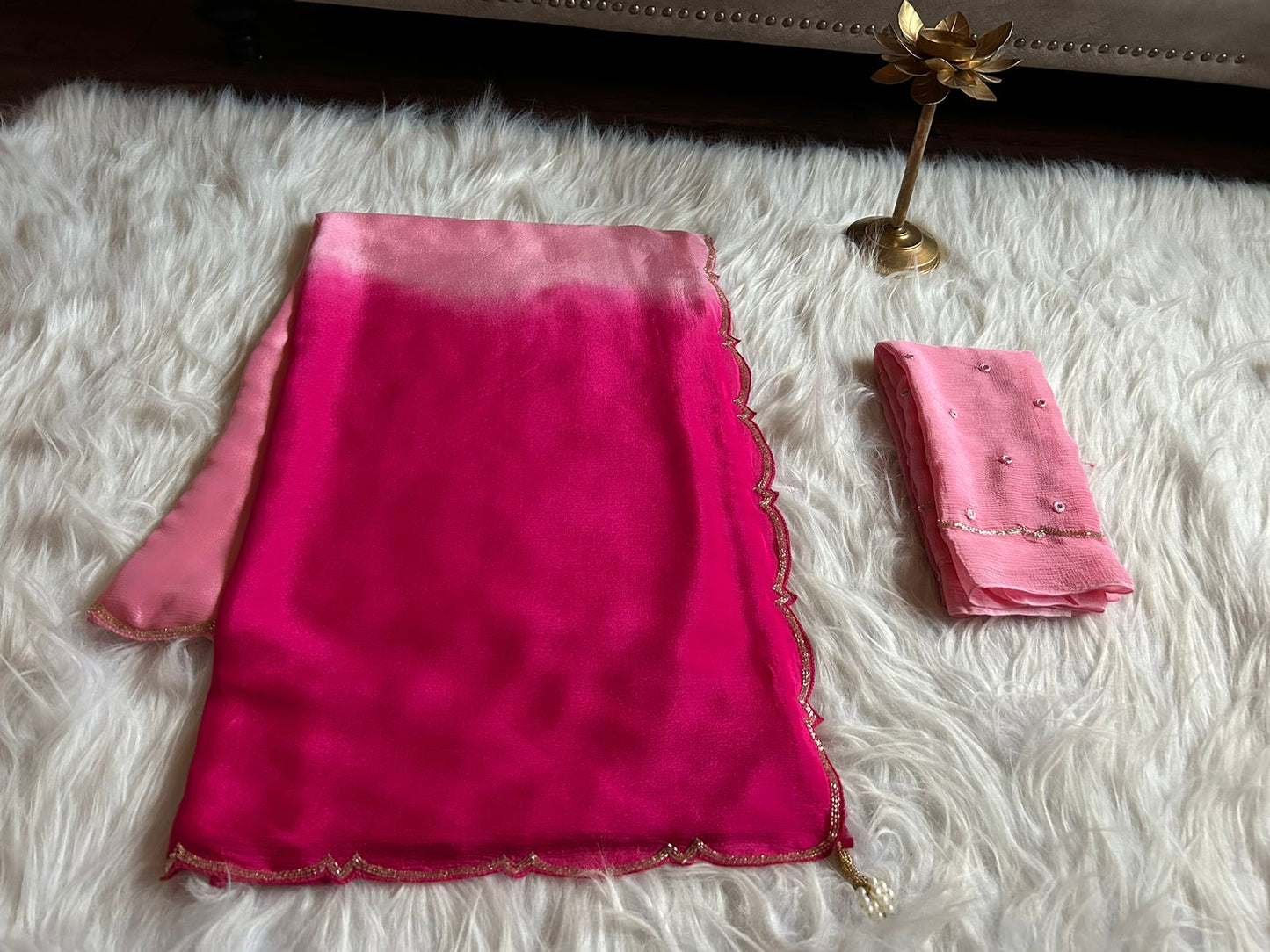 Shaded pink crepe saree