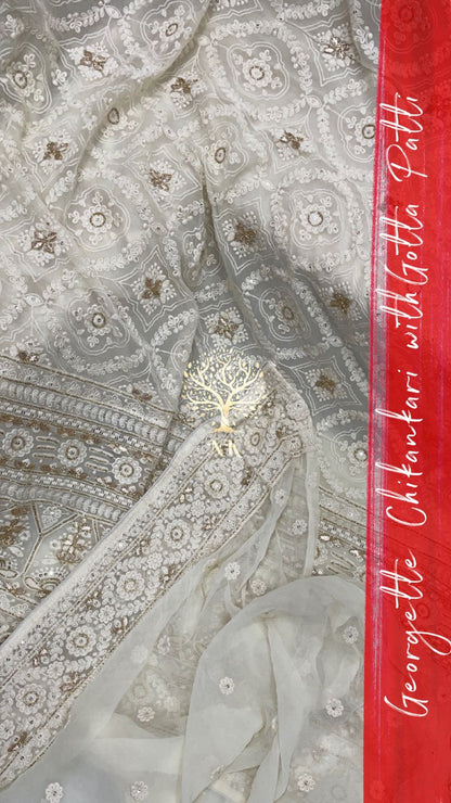 Monisha chikankari gorgette saree