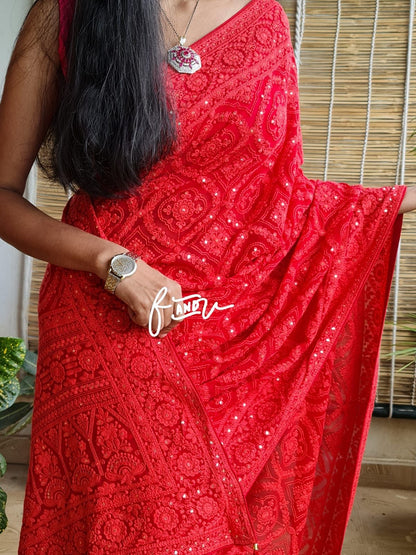 Isabelle gorgette chikankari saree