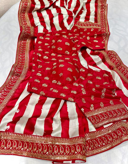 Satin striped zardosi saree