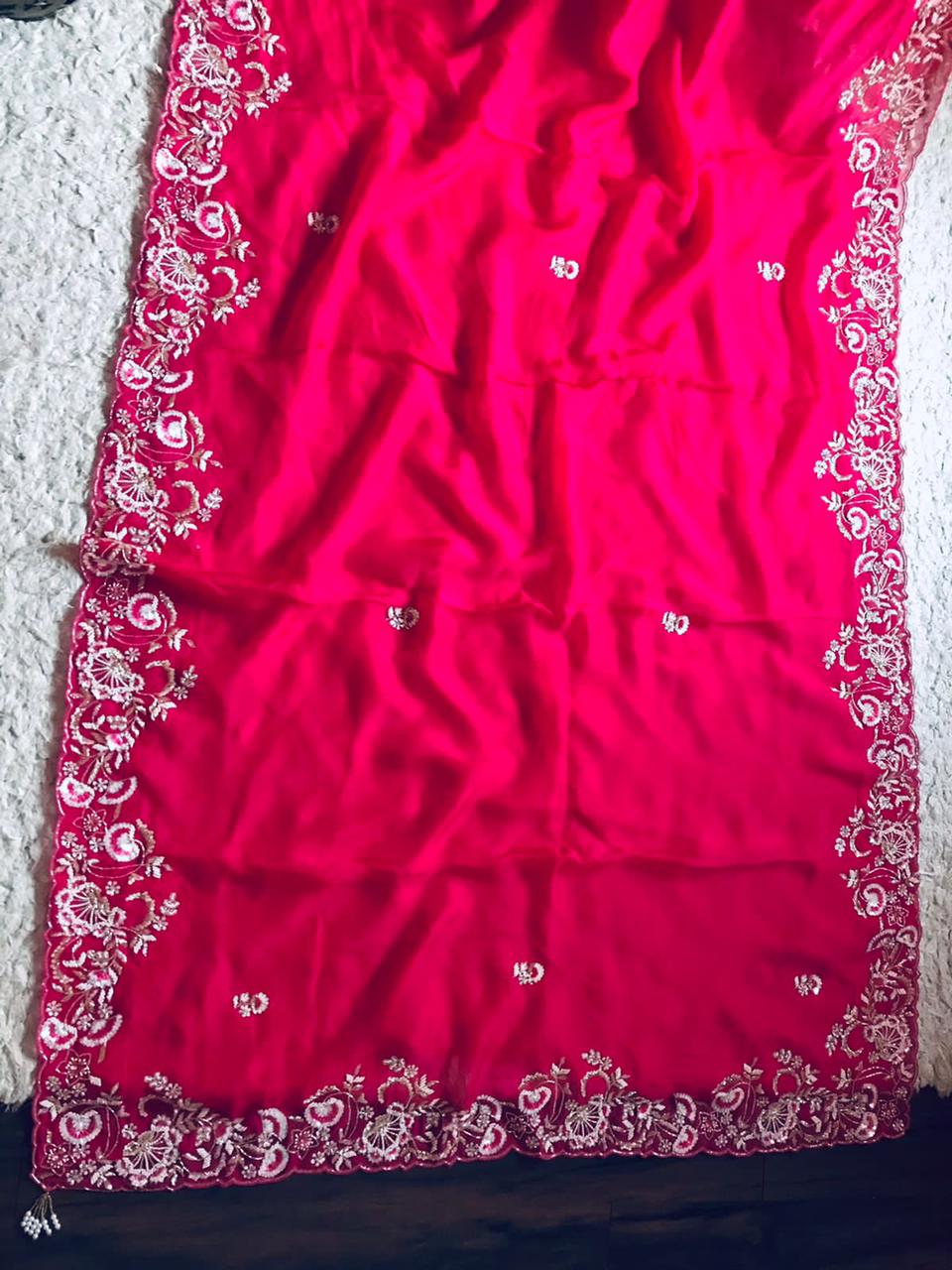Hot pink organza saree
