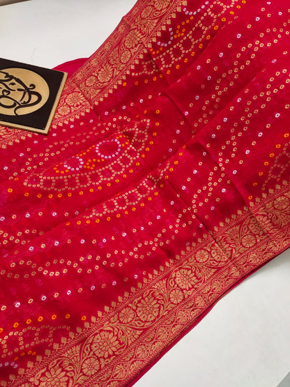 Bandhani banarsi gorgette saree