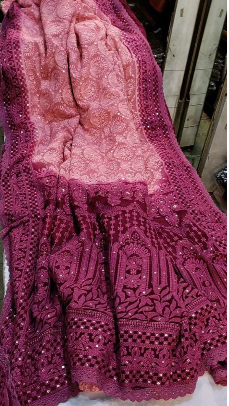 Beautiful dyed chikankari saree