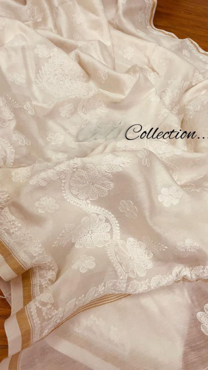 Handwoven Chanderi Lucknowi saree