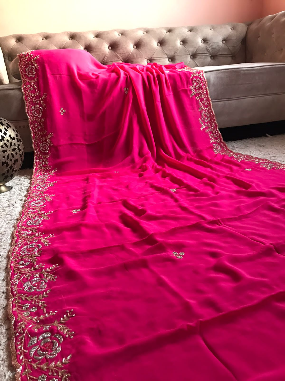 Feather rose zardosi premium saree