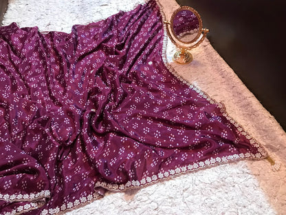 Kismis crepe Bandhej saree