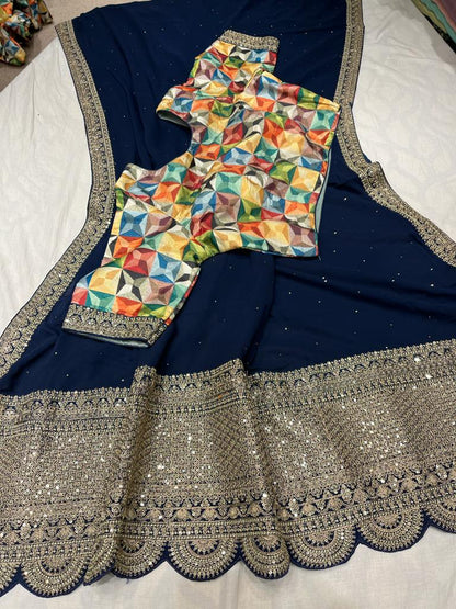Leshi gorgette zardosi saree