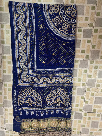 Royal blue bandhej Gajji silk Dupatta