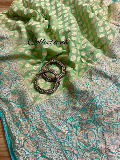 Shaded green khaddi gorgette saree